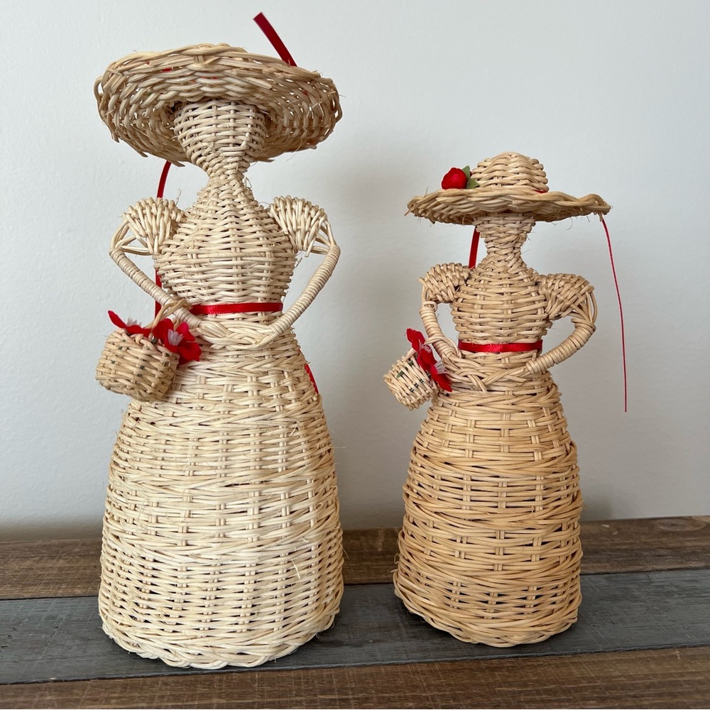 Set of 2 Vintage Wicker Dolls Home Decor